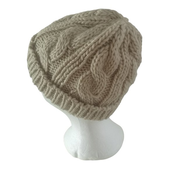 Handmade Knitted Toque Beanie Winter Hat Unisex Men Women Gift Cream - Picture 6 of 6